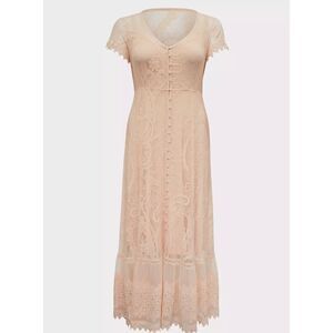 Torrid Sheer Lace Maxi Dress 3X-4X Pink Vintage Victorian Romantic Bridal Fairy